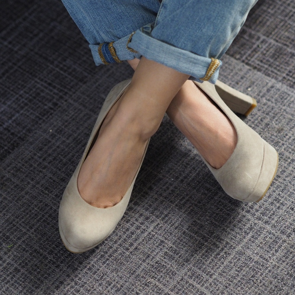 Beige Platform Chunky Tapered Chunky Heel